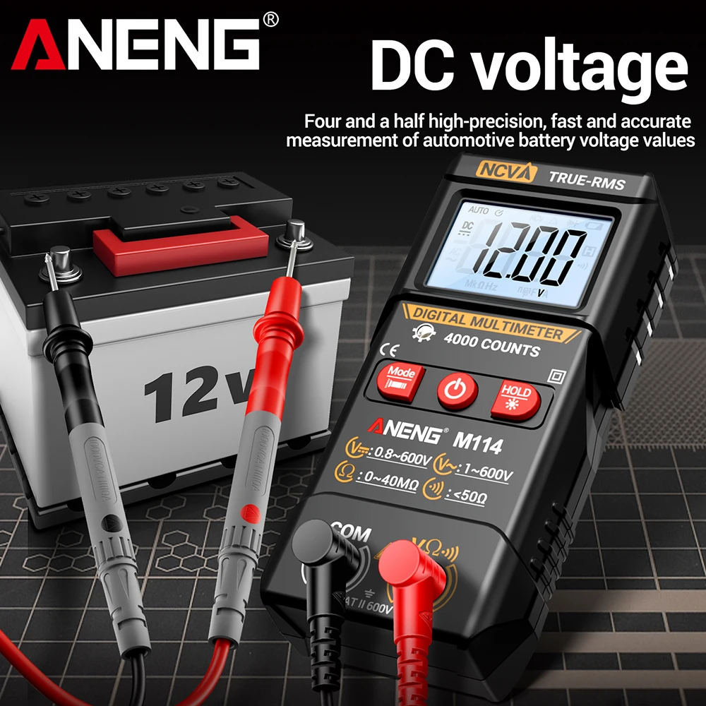 Mini multímetro inteligente ANENG M114, rango automático, voltaje CA, 4000 recuentos, resistencia NCV, datos, herramientas de prueba de retención de pitido de encendido y apagado - imagen 3