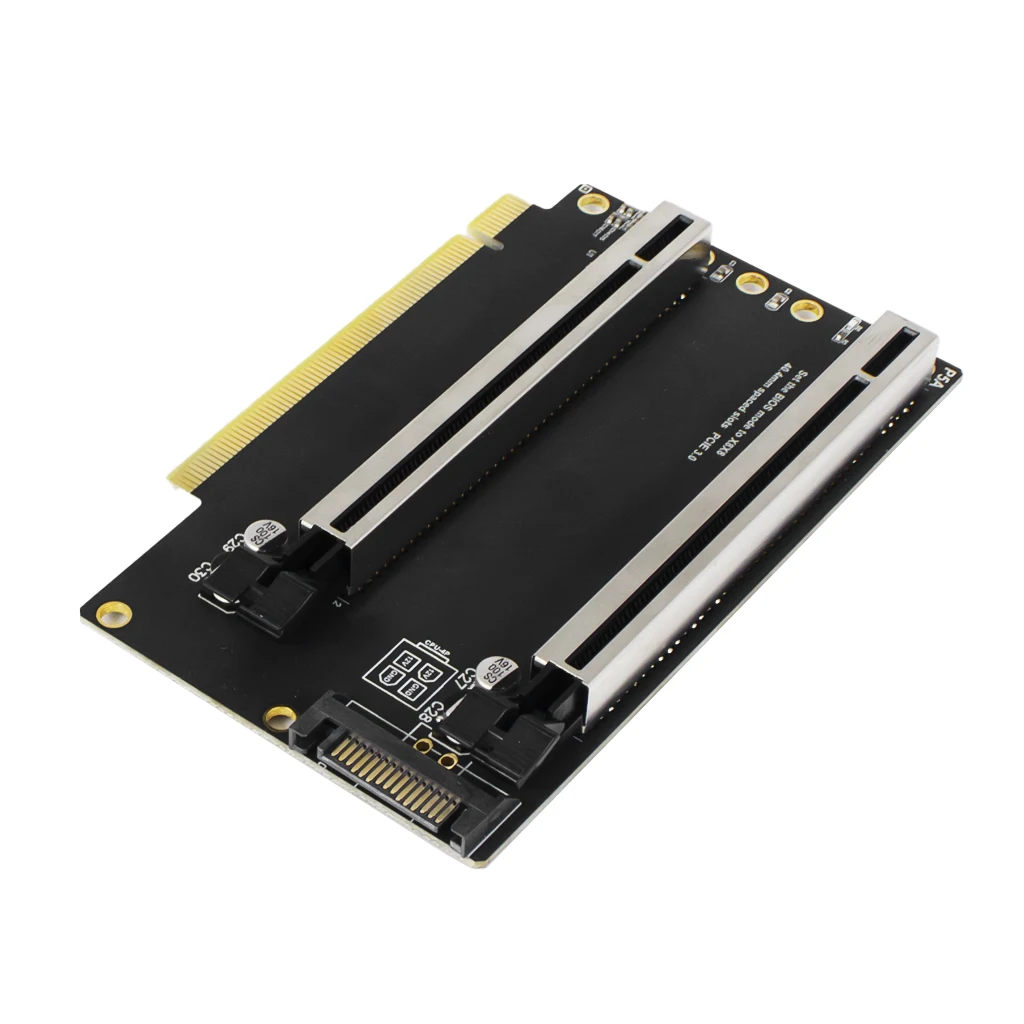 Tarjeta de expansión PCIe 3,0x16 A X8X8, bifurcación PCIe x16 Gen3 a x8x8, ranuras espaciadas de 40,4mm con interfaz de potencia SATA elevada