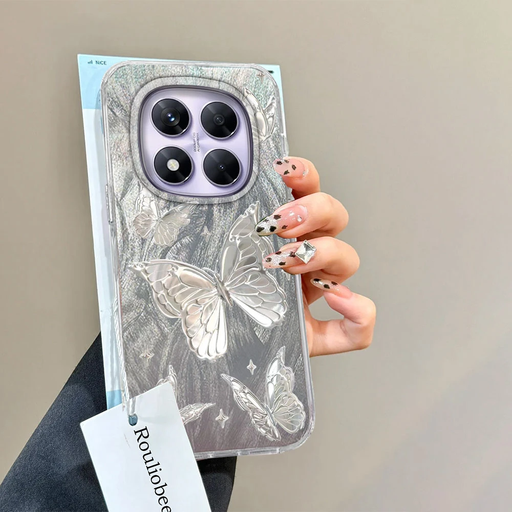 Funda de teléfono con estampado de mariposas de Metal y plantas de colores para Xiaomi Redmi Note 14 13 Pro 13C 14C 13T 14T A5 A4 A3, funda de silicona para parejas - imagen 3