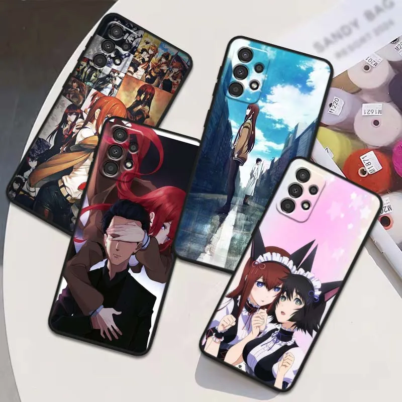 Kurisu Makise funda de Anime para Samsung Galaxy A54 A55 A56 A70 A71 A72 A73 J4 J6 M02 M11 M12 5G funda de teléfono negra