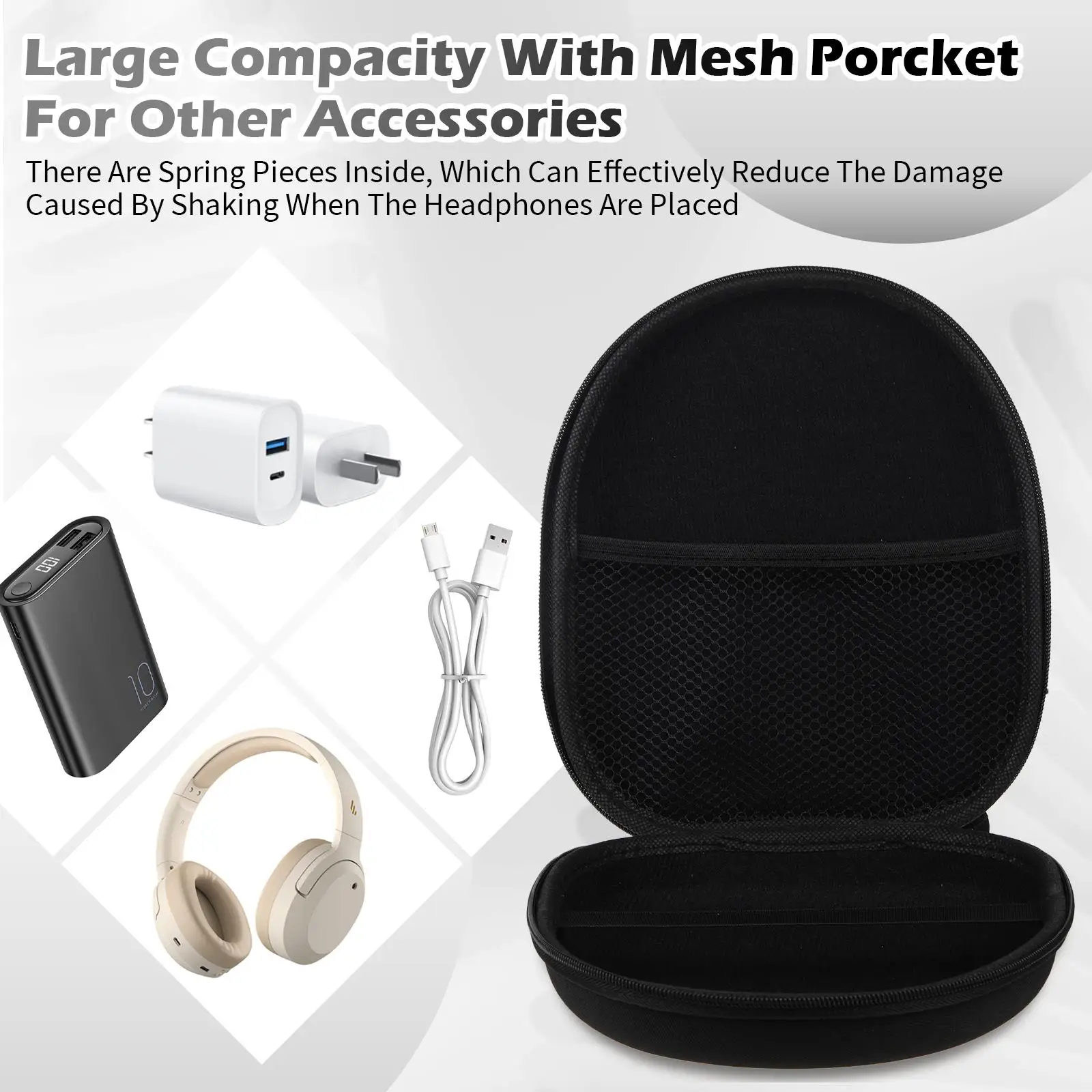 Estuche de transporte para auriculares, bolsa de almacenamiento para auriculares, contenedor para auriculares de mano, deportes al aire libre, hogar, viaje, gris - imagen 5