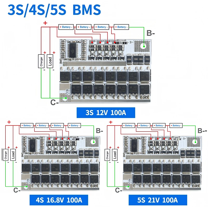 3s/4s/5s Bms 12v 16,8 v 21v 3,7 v 100a Li-ion Lmo placa de circuito de protección de batería de litio ternaria carga de equilibrio de polímero de litio