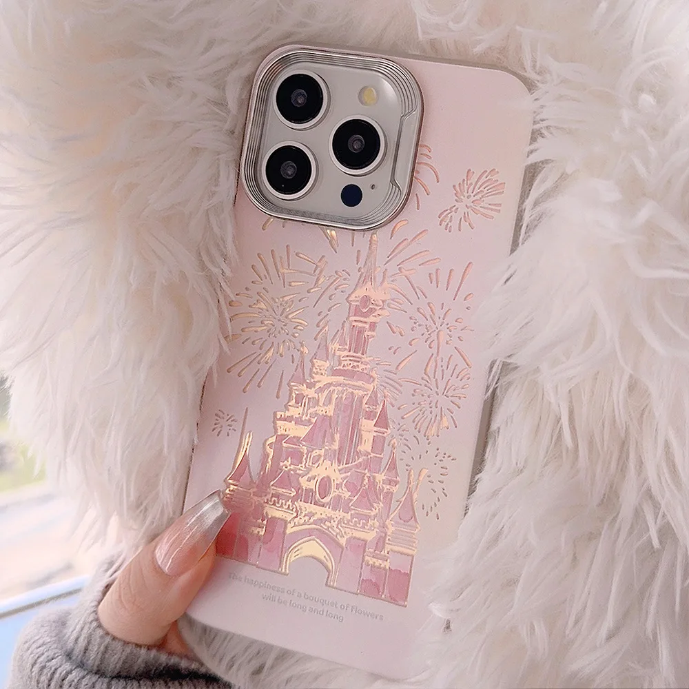 Funda de teléfono con diseño de castillo con purpurina rosa y cordón para iPhone 15 14 13 12 Pro Max Plus, funda de teléfono de cuento de hadas de princesa - imagen 2
