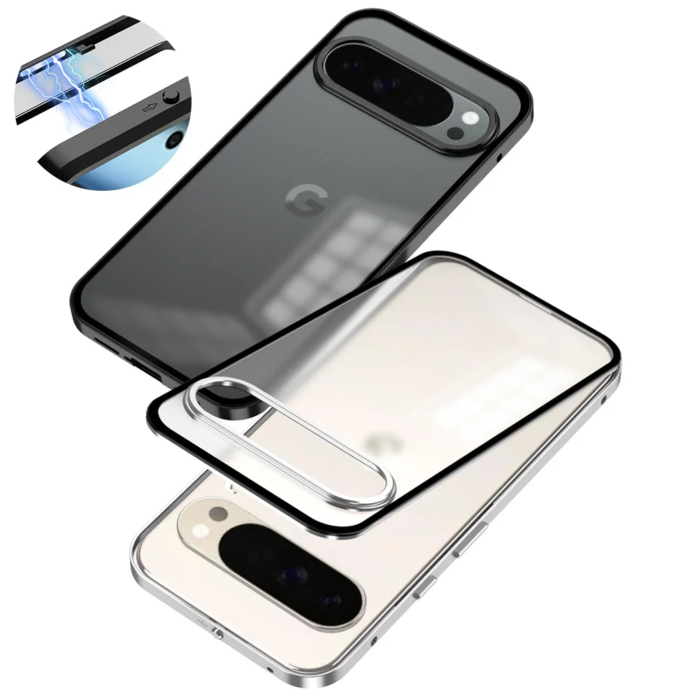 Funda de teléfono transparente con marco de aleación de aluminio con bloqueo de lujo para Google Pixel 9 10 Pro XL 9A 8 8A 7 7A cubierta esmerilada antihuellas - imagen 2