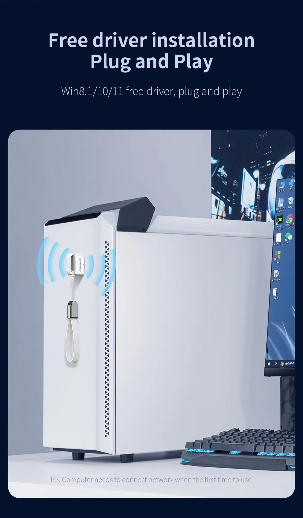 Adaptador USB Comfast, Dongle Bluetooth de unidad libre para dispositivos BT, receptor de transferencia de datos de música para escritorio/portátil BT5.2/5,1/5,0/4,2 - imagen 4