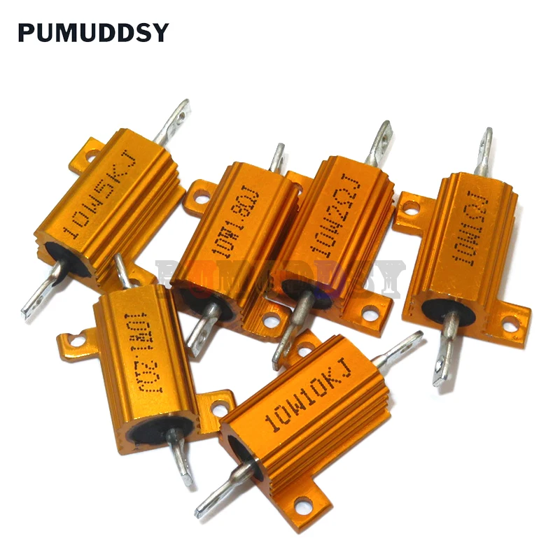 Resistencia bobinada de carcasa metálica de aluminio, 2 piezas, 10W, 0,1 ~ 10K 0,5 1 2 3 5 6 8 10 20 100 150 200 300 500 1K 5K Ohm - imagen 2