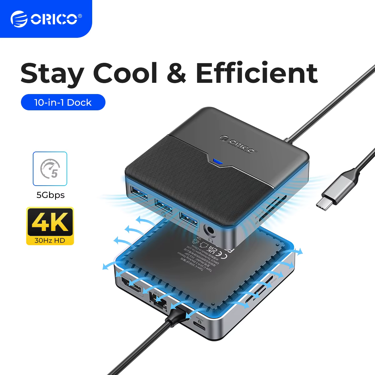 ORICO Docking Station USB-C 4K60Hz HDMI RJ45 PD MacBook iPad - imagen 4