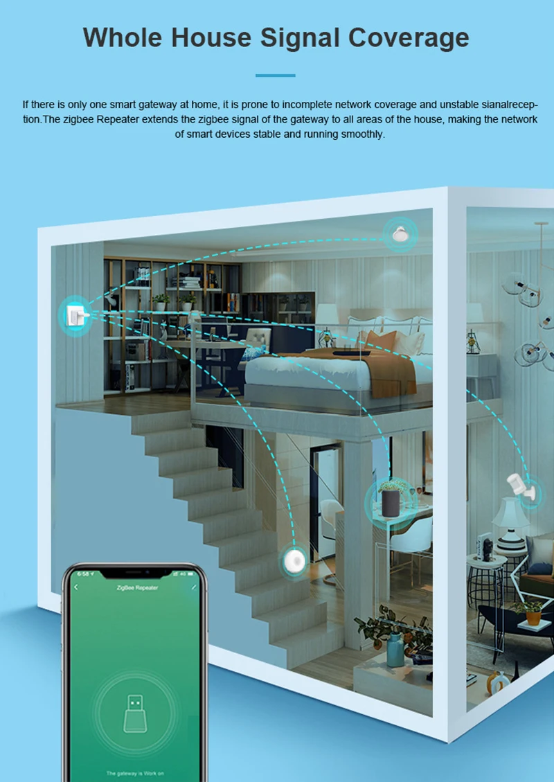 Una imagen azul y blanca de una casa con un teléfono celular en la parte inferior