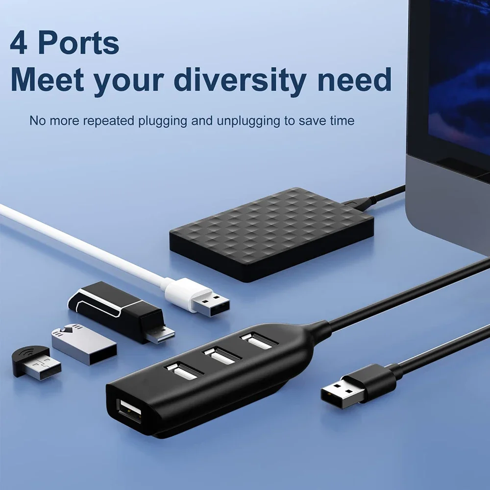 Hubs USB 2,0 de 4 puertos, extensor de concentrador divisor multi USB, adaptador OTG de transferencia de alta velocidad para PC, Macbook, accesorios para ordenador portátil - imagen 2