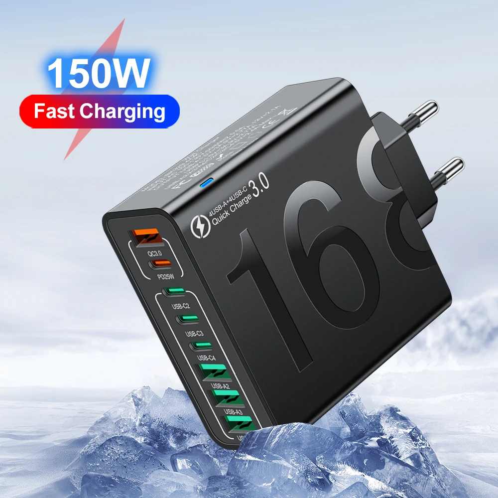 Total 150W tipo C carga rápida 3,0 adaptador de teléfono móvil de carga rápida enchufe UE/EE. UU./KR para Xiaomi iPhone15 13 Samsung Huawei