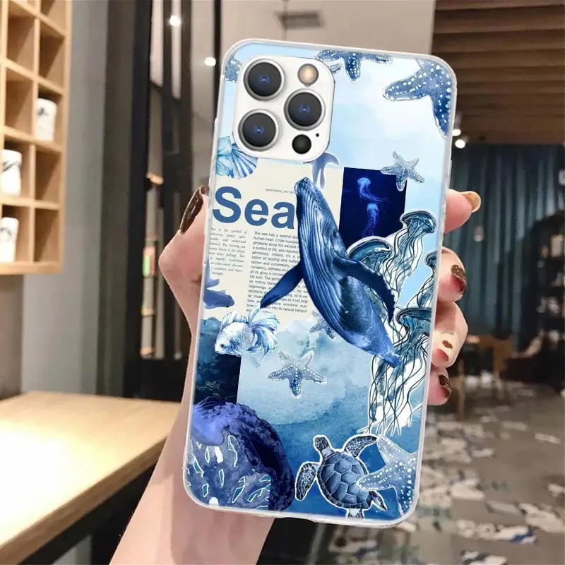 Océano estrella de mar tortuga marina tiburón silicona llamada teléfono caso para iPhone 11 12 Mini 13 Pro X XS Max XR 7 8 Plus 6 6S 5 5S SE 2020 Cove - imagen 4