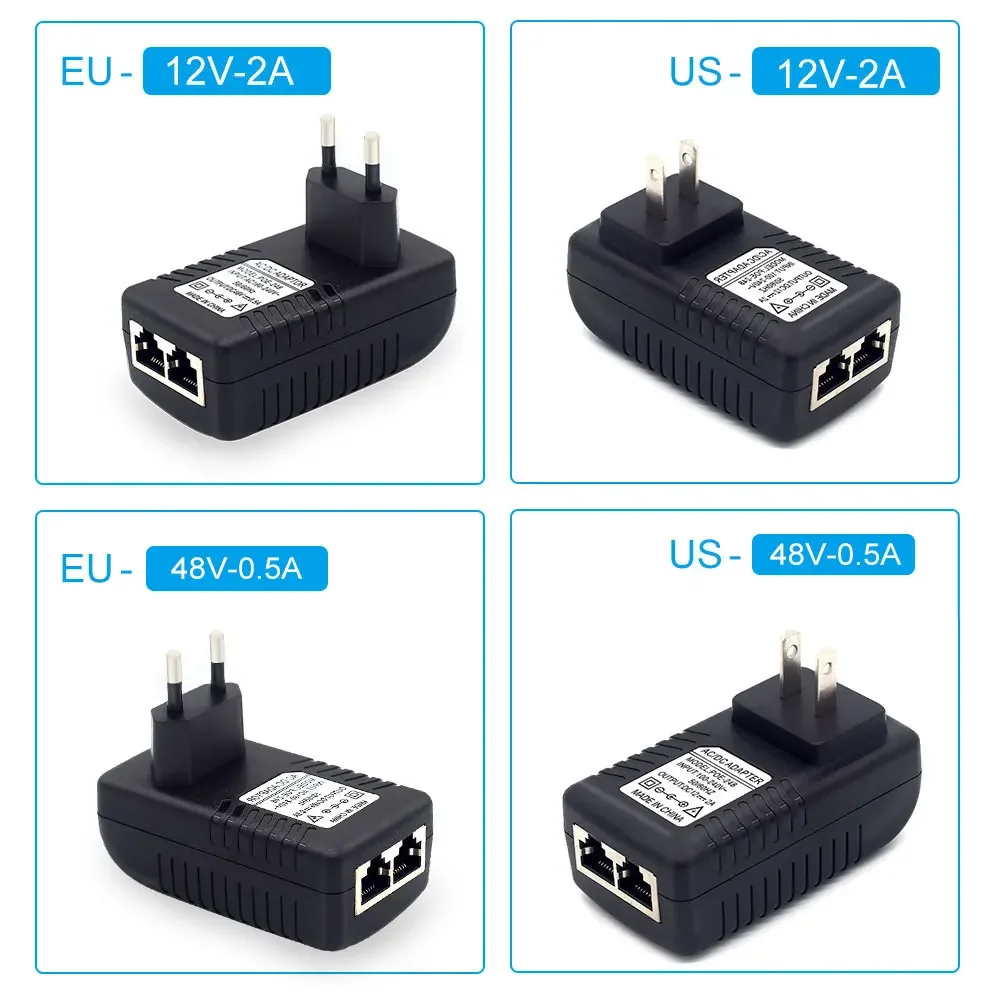 Inyector POE de 48V/12V, adaptador de corriente CCTV Ethernet 0.5A /2A 24W POE para cámara IP, teléfonos IP, adaptador de corriente con interruptor POE, opción UE/EE. UU. - imagen 4