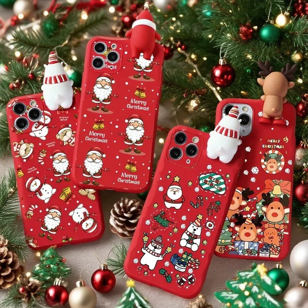 Funda 3D de Navidad con diseño de Papá Noel, oso y Reno para iPhone 16 15 14 Pro 13 12 11 Pro Max 16 15 14 Plus 13 12 Mini 16E SE4