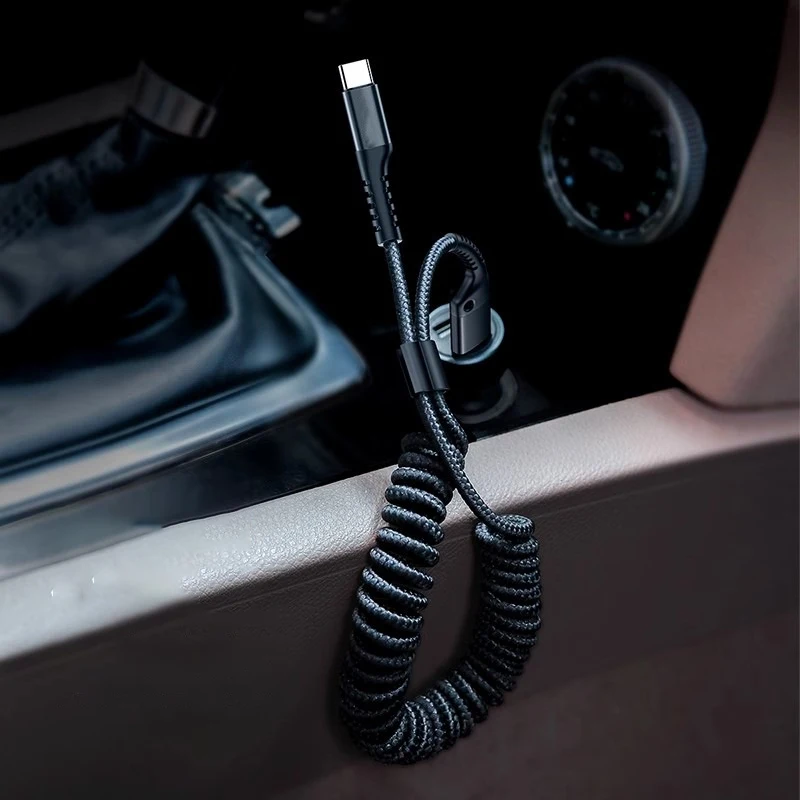 Spring Car Carplay Cable For iPhone16 Pro Max Huawei Xiaomi Mobile Phone Flash Charging Typec Fast Charging - imagen 2