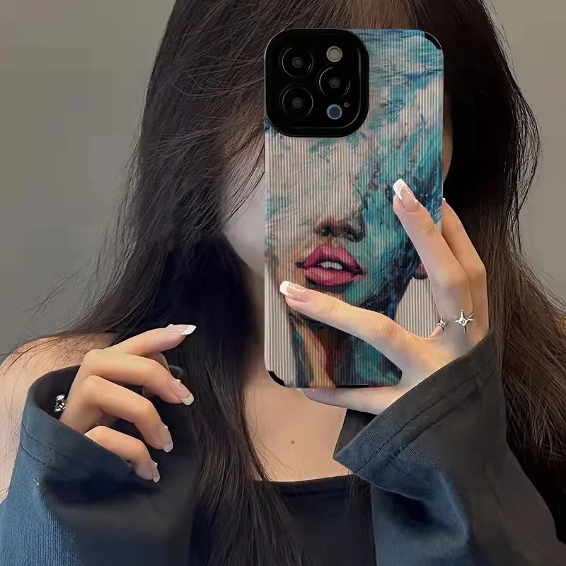 Funda de teléfono con retrato artístico de pintura al óleo de moda para iPhone 15, 11, 12, 13, 14 Pro Max, Mini, X, XS, XR, 7, 8 Plus, SE, cubierta suave a prueba de golpes - imagen 2