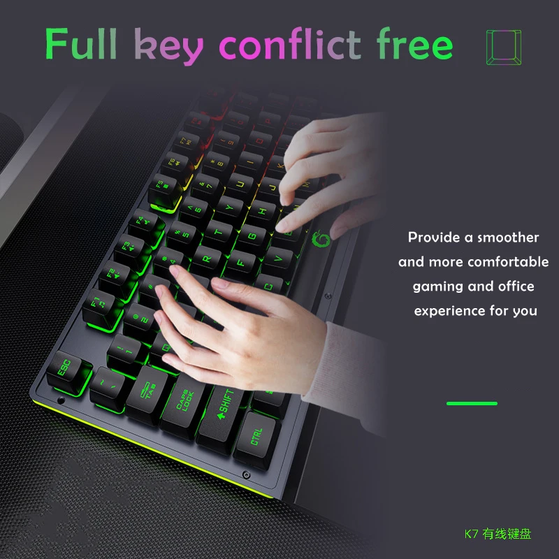 Mechanical Wired Gaming Keyboard and Wrist Rest Rainbow LED Backlit,Ergonomic Full Size Quiet Silent USB Keyboard for Computer - imagen 5