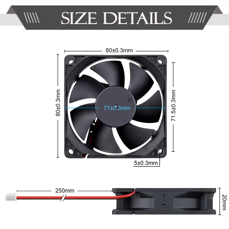 2 uds Gdstime 8020 ventilador enfriador de CPU 80mm 8cm 2PIN radiador 80x20mm DC 12V 24V sin escobillas silencioso ordenador PC caja ventilador Axial de refrigeración - imagen 5