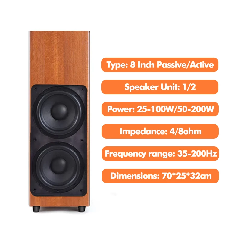 Altavoz HiFi de 8 pulgadas, altavoz activo/pasivo de 2 vías, caja de sonido de 25-200W, equipo de sonido de Audio de 4-8ohm para cine en casa, estudio de DJ