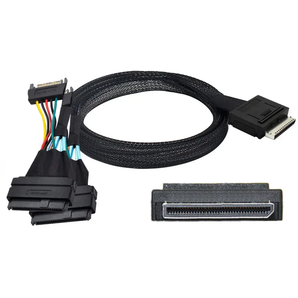 OCuLink PCIe PCI-Express SFF-8611 8X 8 carriles a Dual SFF-8639 U.2 4X SSD con Cable activo de datos de alimentación macho SATA de 15P - imagen 4