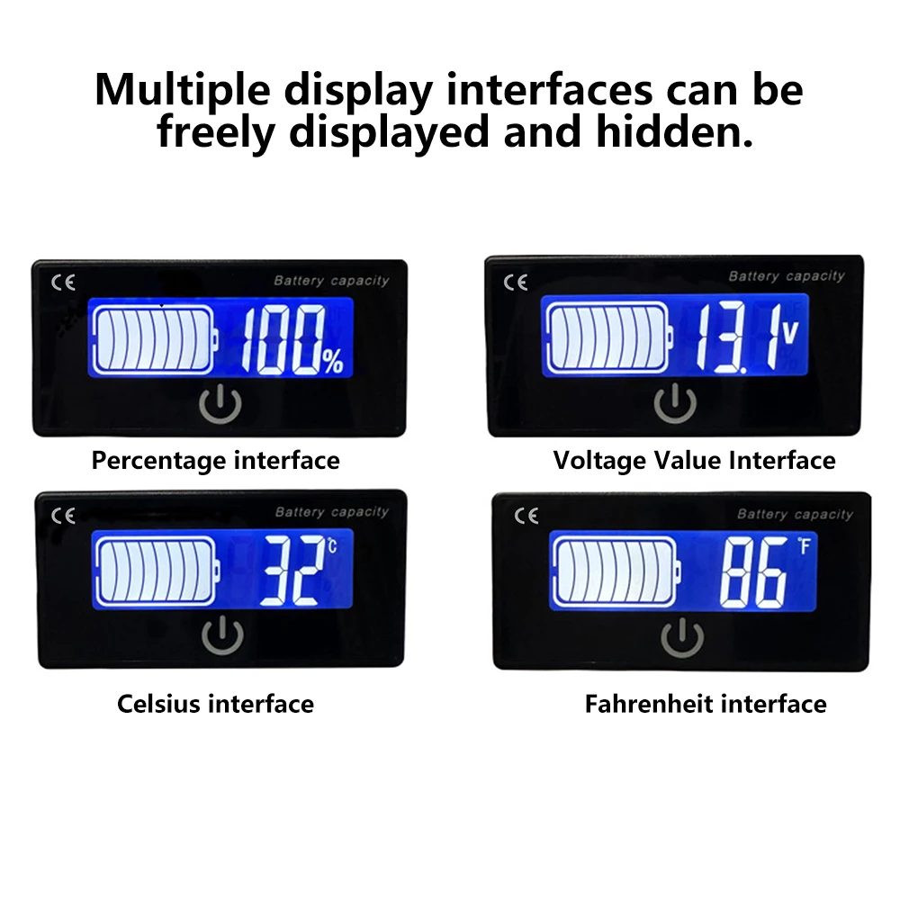 Pantalla indicadora de batería multifunción JS-F8 DC 8-100V ℃ / ℉   Medidor de interruptor táctil de temperatura de batería de voltaje conmutable - imagen 4