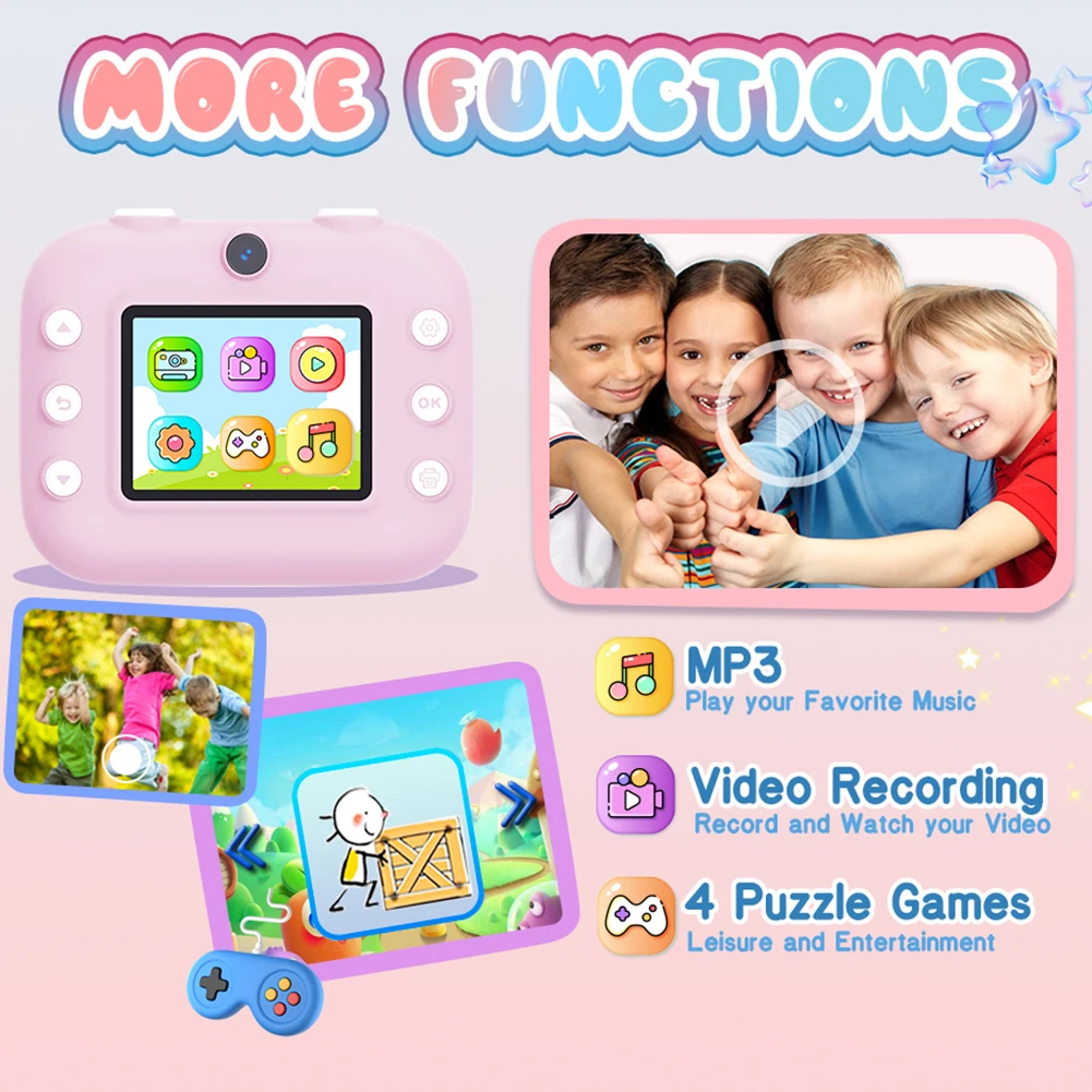 Mini cámara de impresión instantánea para niños, cámara fotográfica Digital de doble lente HD 1080P, cámara de impresión de fotos y vídeo para niños sofortbildkamera - imagen 2