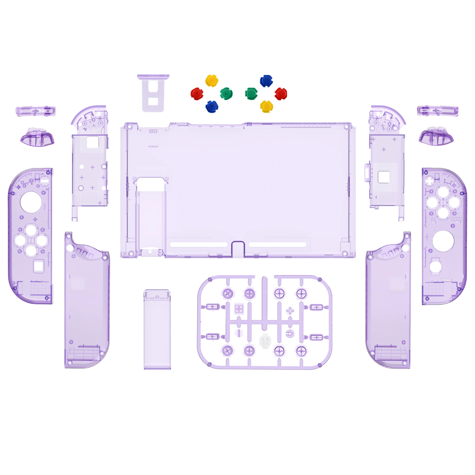 eXtremeRate Carcasa trasera de repuesto DIY con botones completos para interruptor NS, soporte de empuñaduras de mano Joycon - Serie transparente - imagen 5