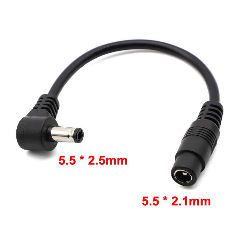1/2/5 Uds línea de conversión de energía CC 5,5*2,1mm hembra a 5,5*2,5mm macho enchufe de ángulo recto Cable de extensión adaptador 15cm