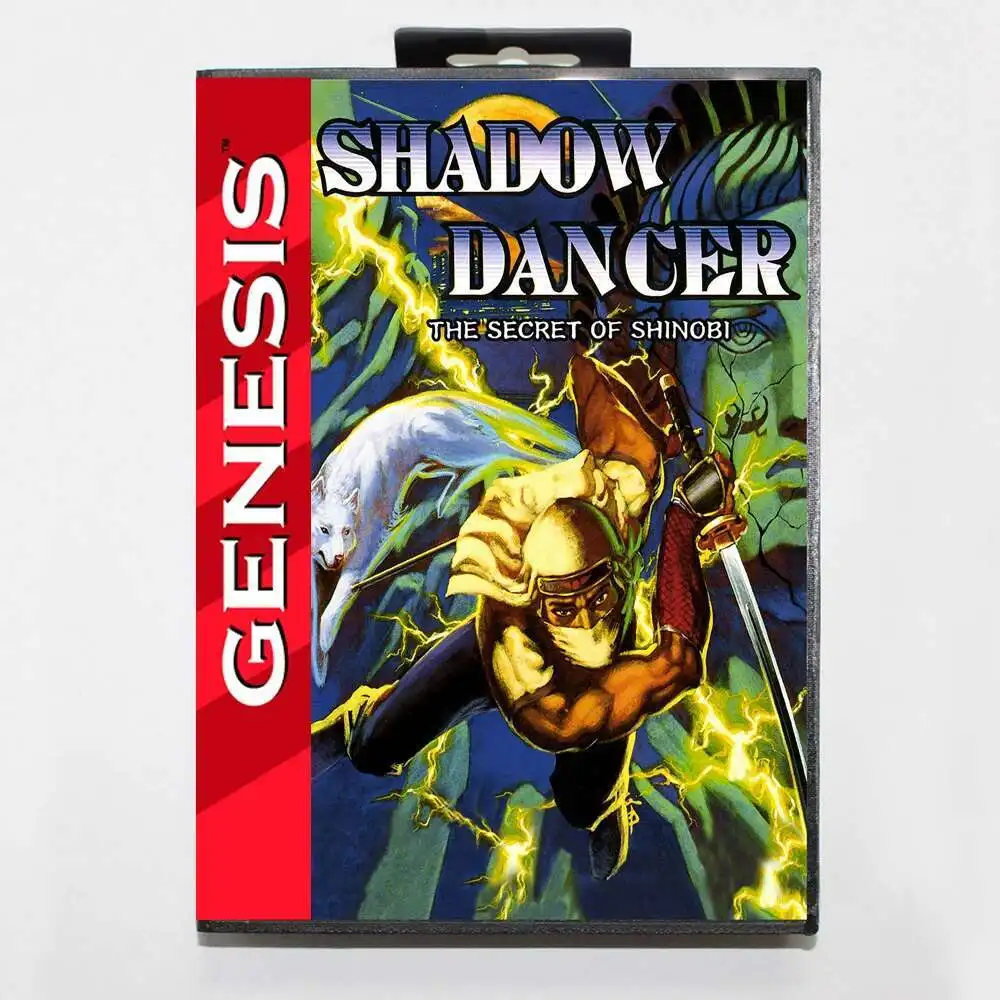 Tarjeta de juego Shadow Dancer MD con caja estadounidense personalizada para consola Sega Megadrive Genesis de 16 bits