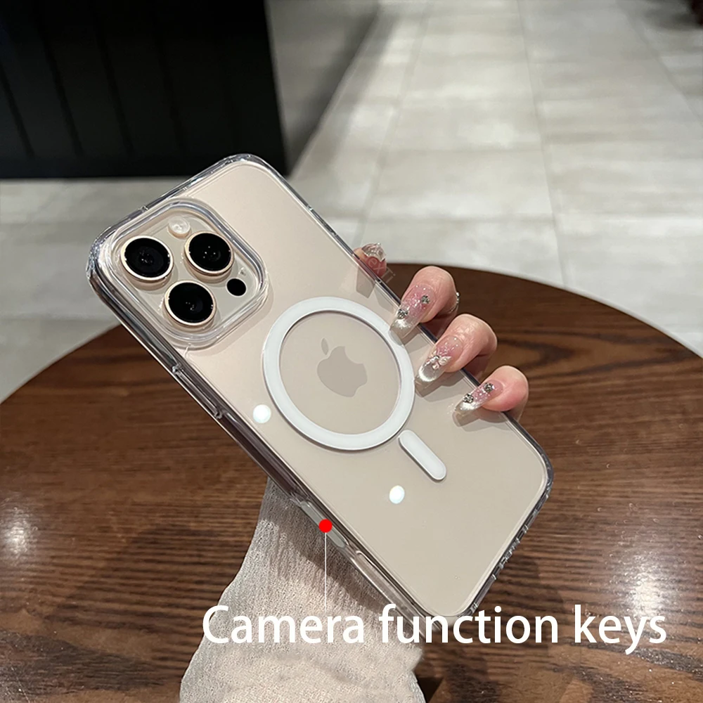 Funda magnética transparente de lujo para MagSafe para iPhone 16 Pro Max 16 Plus, funda con botones táctiles para cámara, funda de carga inalámbrica - imagen 2