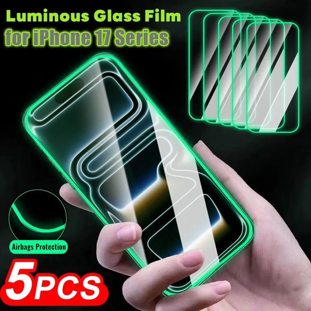 1-4 Uds. Vidrio templado luminoso fluorescente 3D para iPhone 17 Pro Max/17Pro/17 9H Premium Airbags Protector de pantalla películas brillantes - imagen 2