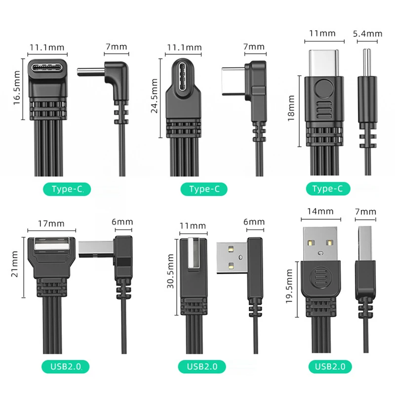 Divisor de Cable de datos USB a tipo C, Cable plano hasta abajo izquierdo y derecho, transferencia de datos USB 2,0, línea de extensión de sincronización de suministro de energía 2A - imagen 5