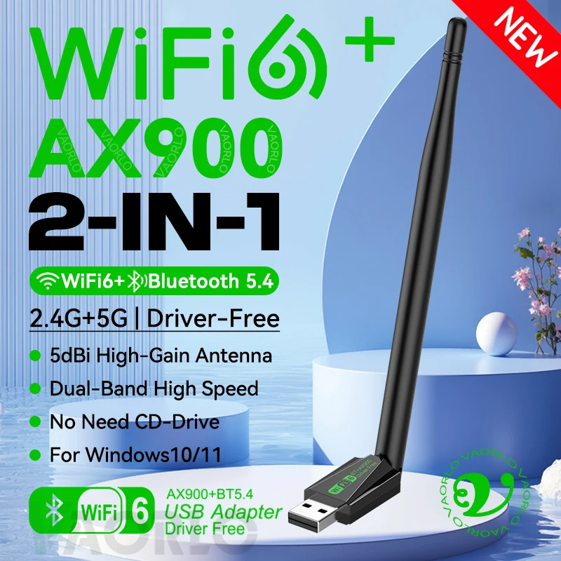 Adaptador WiFi6 de 900Mbps, Bluetooth 5,4, 2,4G/5Ghz, Dongle WiFi AX900 con antena, receptor de tarjeta de red inalámbrica, controlador WIN10/11 gratis - imagen 2