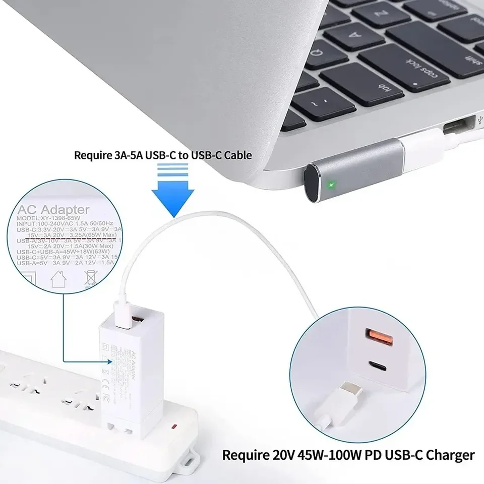 Convertidor de cargador USB C GaN PD de 100W, adaptador de carga rápida tipo C hembra a magnético, 2 T, magnético, 1 L, fuente de alimentación - imagen 3