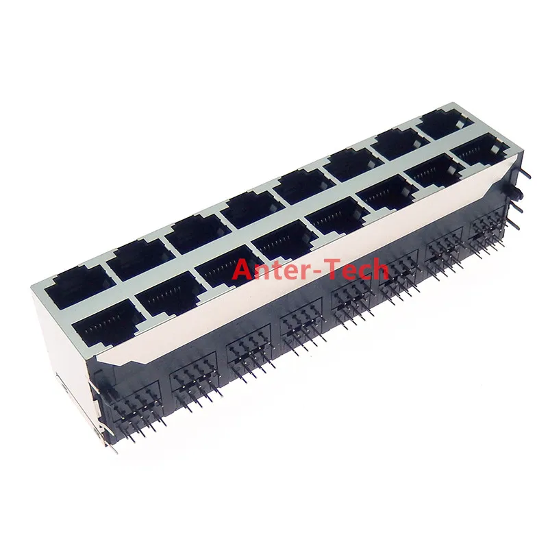 Conector Red Agujero Pasante Ángulo Recto Conector Entrada Lateral RJ45 2x8 2x8 Pila 16 Puertos Blindados Modular PCB 8P8C - Vista principal del producto