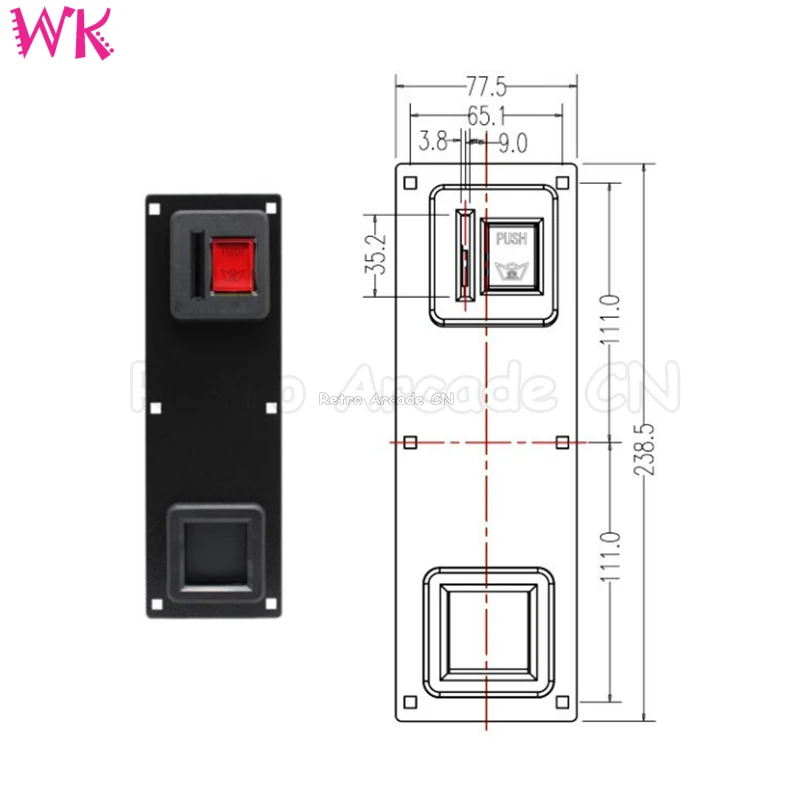 Mini Puerta de monedas con montaje de placa frontal de aceptador de monedas para Mech de monedas de 3,5"