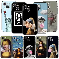 Funda de teléfono de lujo para iPhone, carcasa de silicona negra de David Mona Lisa, estética artística, 13, 15, 14, 12 Mini, 11 Pro MAX, XR, X, SE, XS, 7, 8 Plus