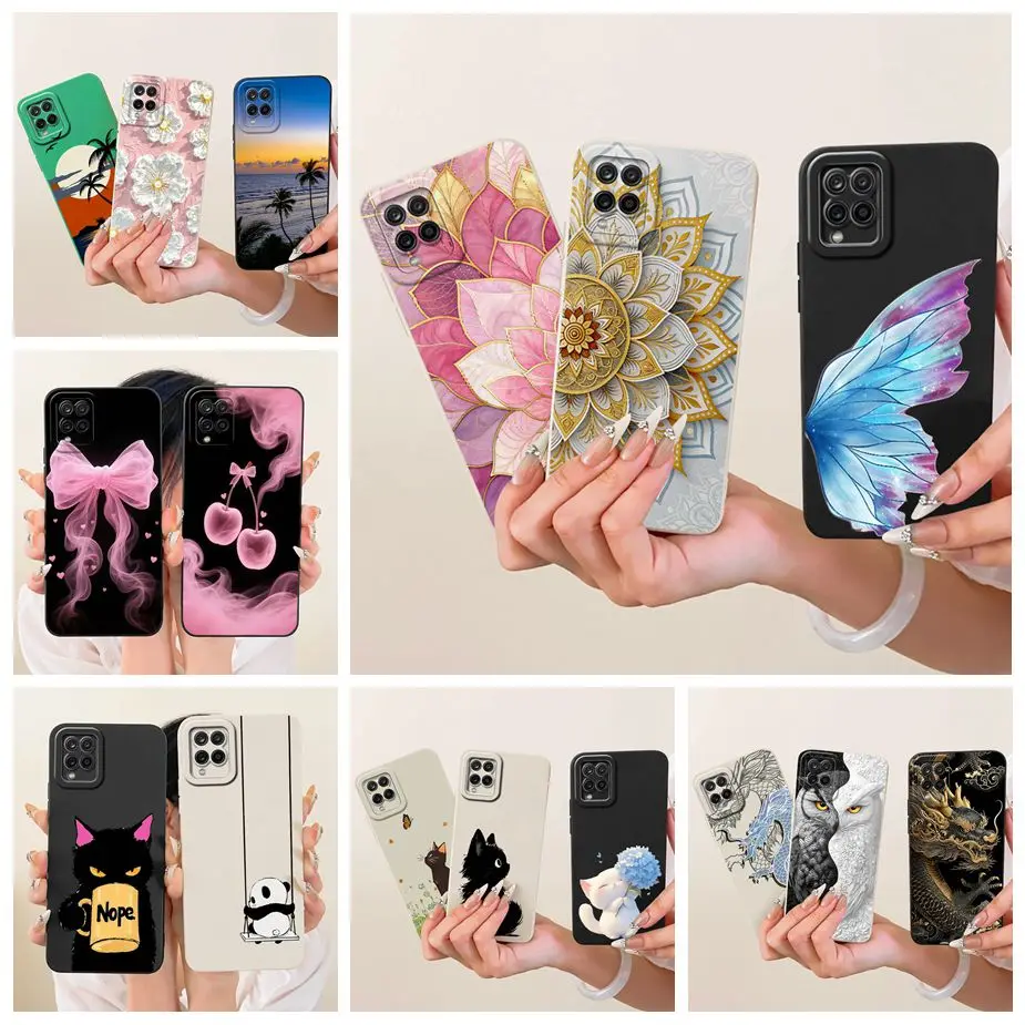 Para Samsung Galaxy A12 funda SM-A125F flores de lujo caramelo pintado funda de teléfono para Samsung A12 M 12 Galaxy M12 F12 bolsas de cubierta suave