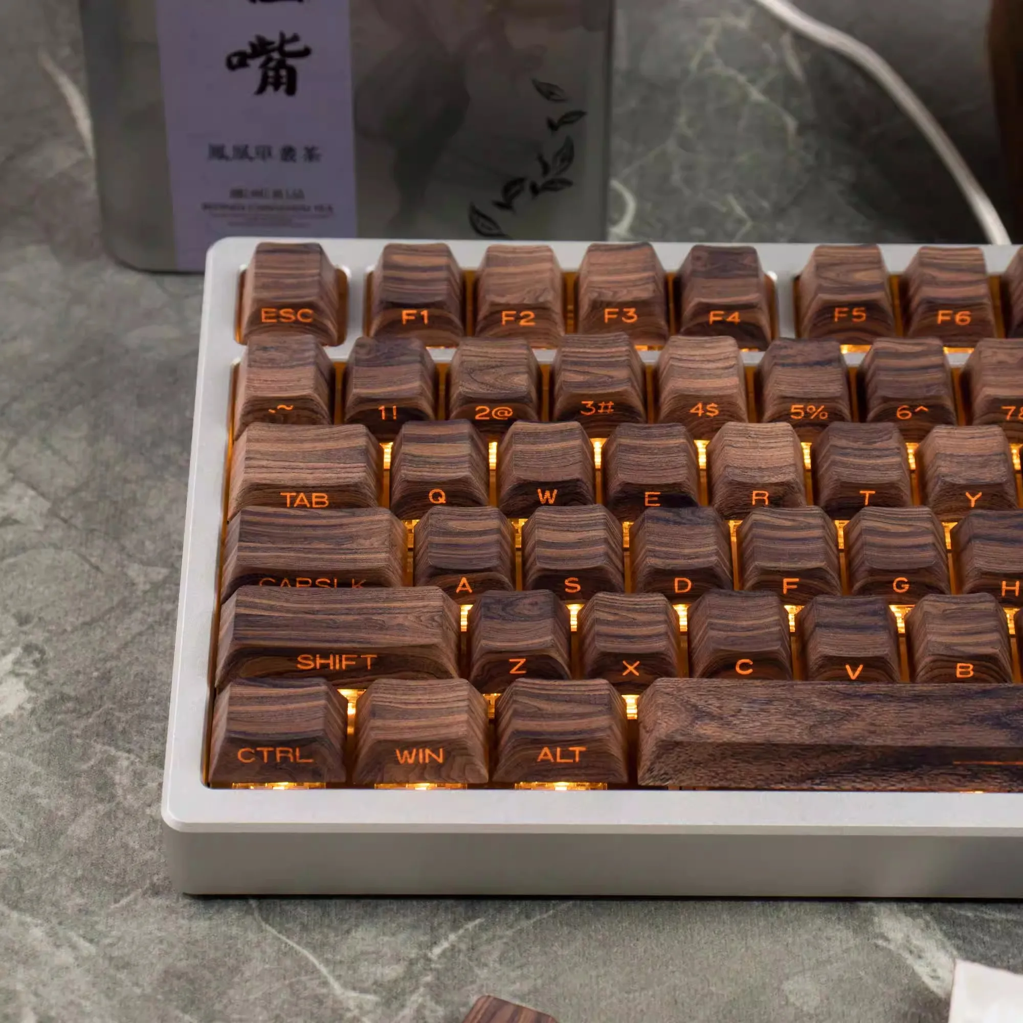 Teclas con textura de madera, 136 teclas, perfil Cherry, 5 lados, tinte Sub, PBT, impresión lateral, teclas retroiluminadas para teclado mecánico Cherry MX - imagen 2