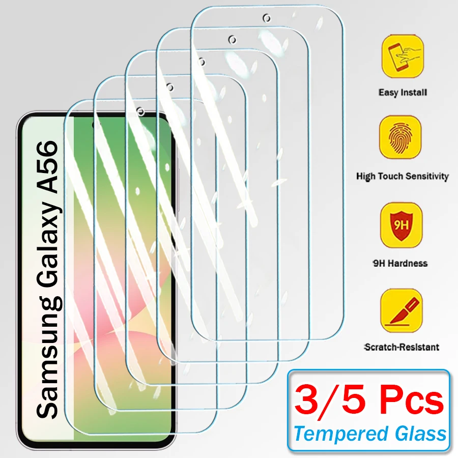 3/5 Uds Protector de pantalla de vidrio templado para Samsung Galaxy A56 A36 A26 A16 A06 película protectora transparente de vidrio