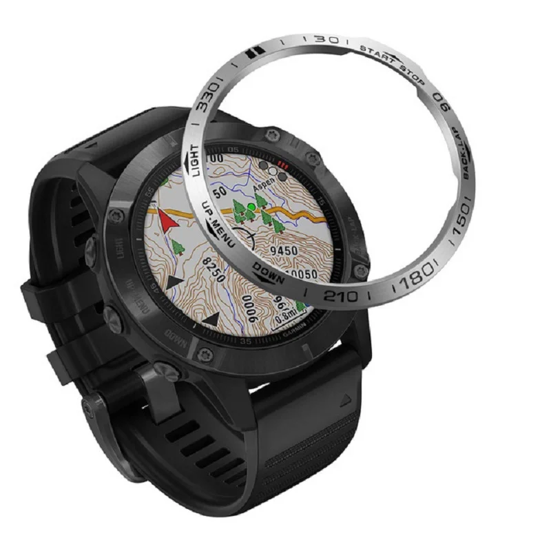 Cubierta de acero inoxidable para reloj inteligente Garmin Fenix 6X Pro 6 6S 5 5Plus 7X 7 7S, anillo de bisel adhesivo antiarañazos, protector de Metal - imagen 4