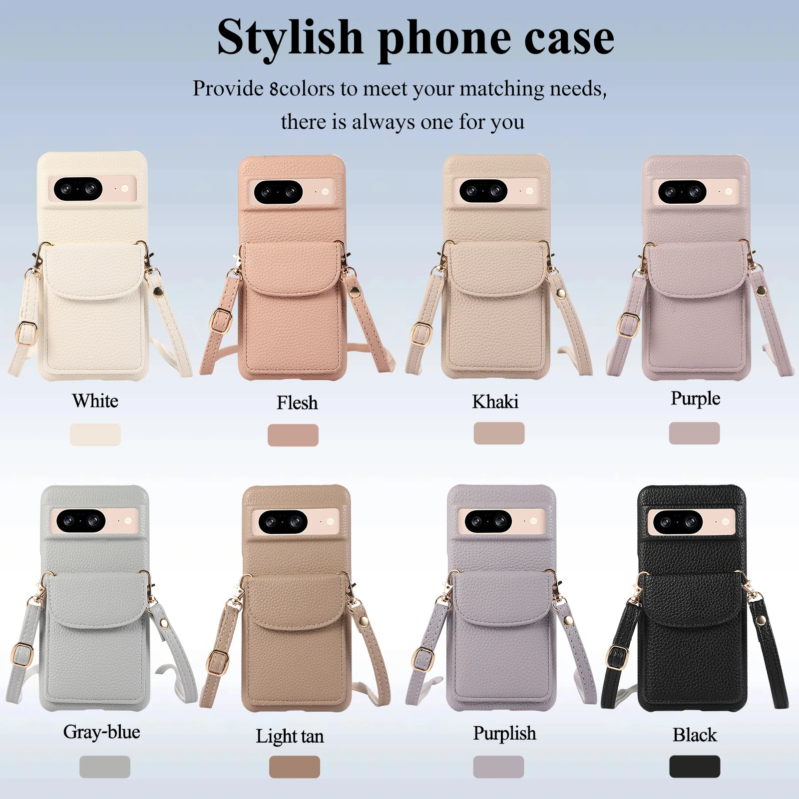 Crossbody Cards Solt Wallet Leather Phone Case For Google Pixel 8 Pro 8A 7A 7Pro Crossbody Long Rope Vertical Pocket Purse Cover - imagen 2