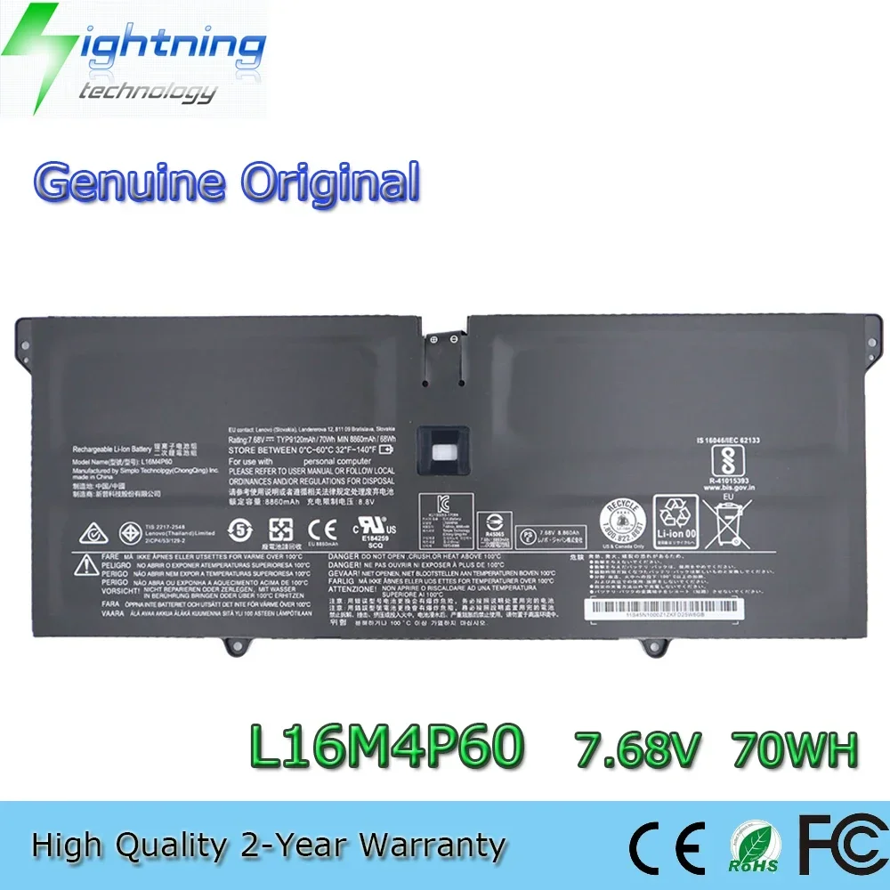 Nueva batería Original para ordenador portátil L16M4P60 7,68 V 70Wh para Lenovo Yoga 920 920-13IKB 920-131KB 81TF L16C4P61