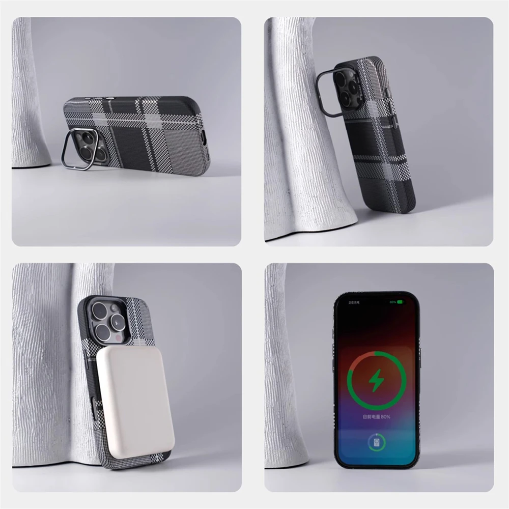 Soporte de lente de Metal de invisibilidad, funda magnética con patrón de fibra de carbono para iPhone 16 Pro Max 15 14 13, cubierta de carga inalámbrica MagSafe - imagen 3