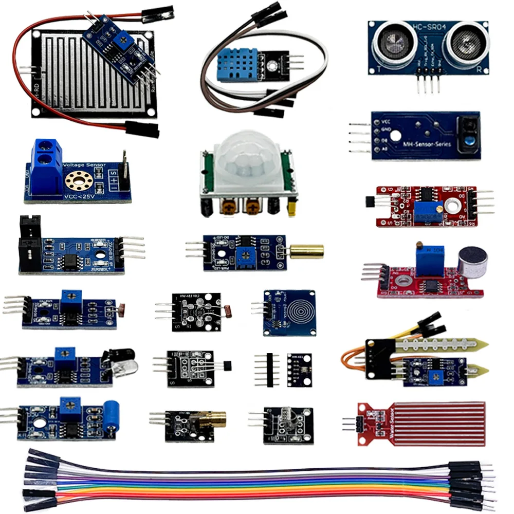 Kit de módulo de sensor 22 en 1 para sensores de robot, kit de inicio de aprendizaje 22 en 1 Inclinación/Sonido/gota de lluvia/HC-SR501/Módulo ultrasónico/agua - imagen 3