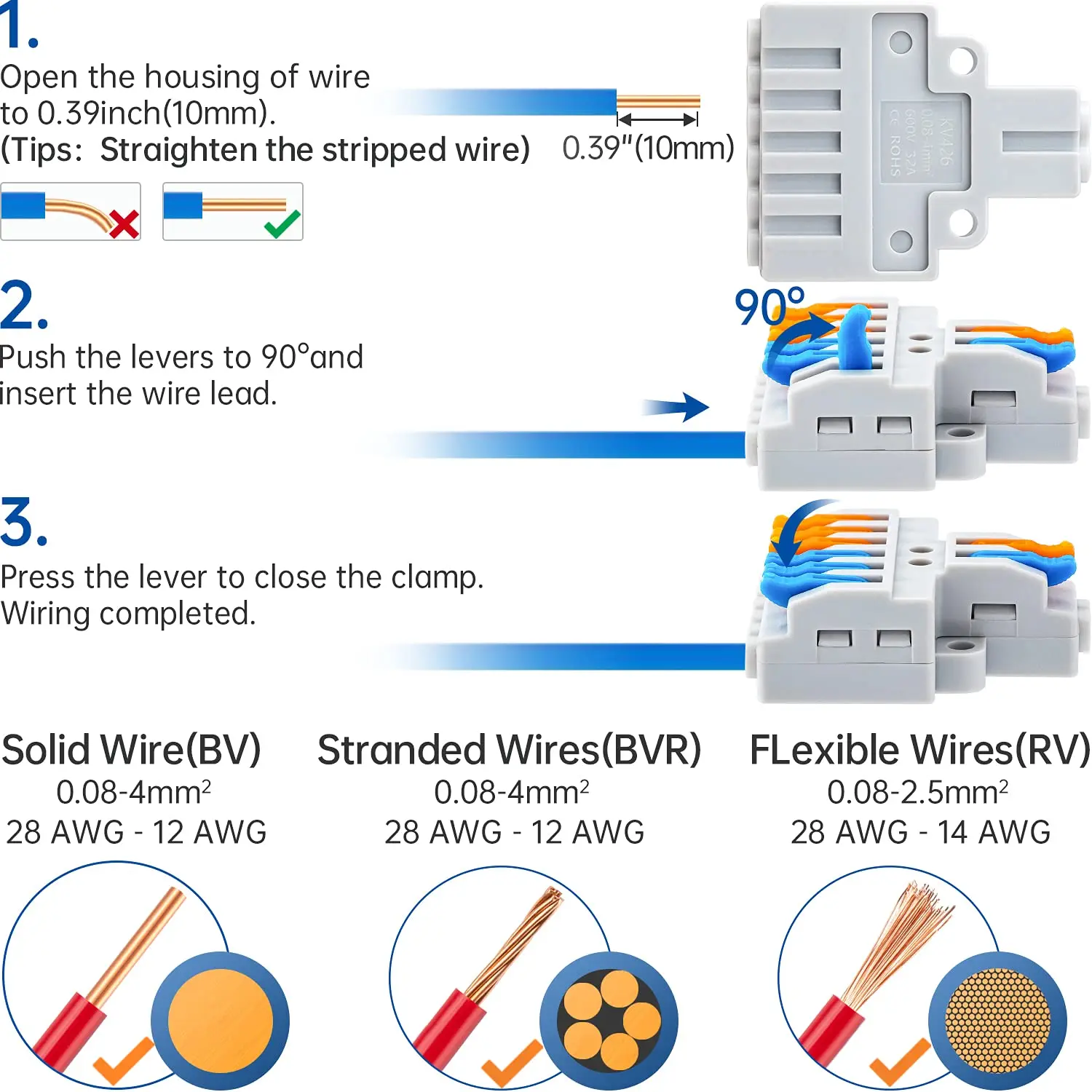 5/10 Uds conectores de cable 2 a 4 conectores rápidos compactos para cables Terminal de conector de tuerca de cable de poste para 28-12 AWG - imagen 5