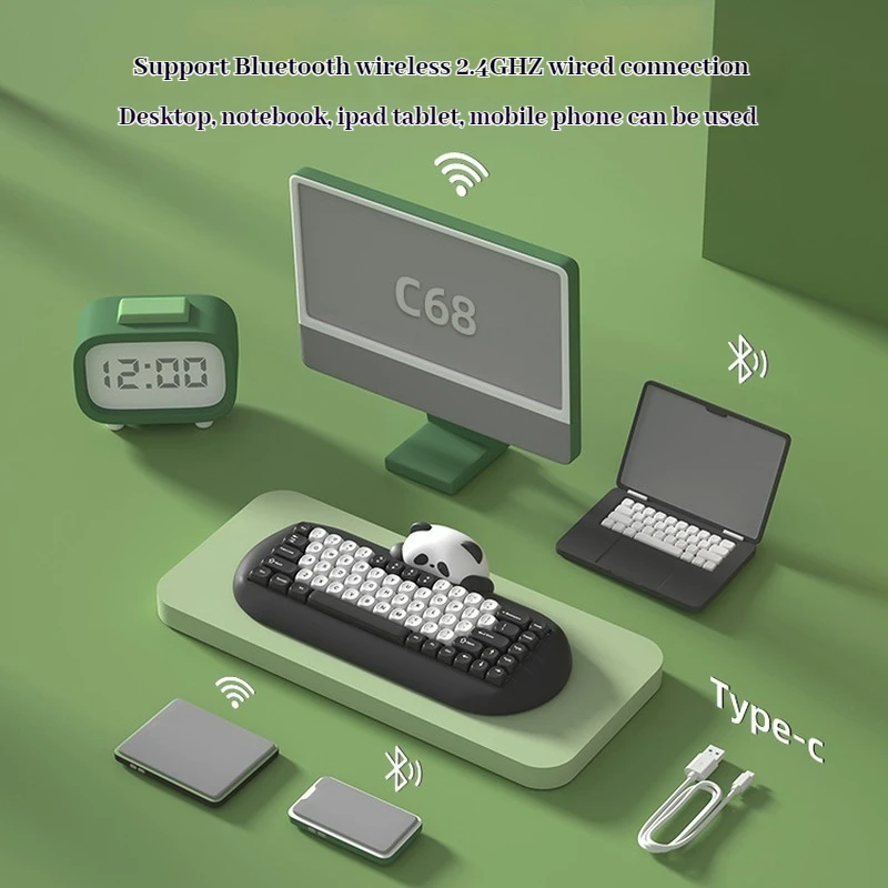 Teclado mecánico de silicona Panda Thri-Mode Hot Plug inalámbrico Bluetooth teclado personalizado juego de oficina periféricos de ordenador - imagen 3