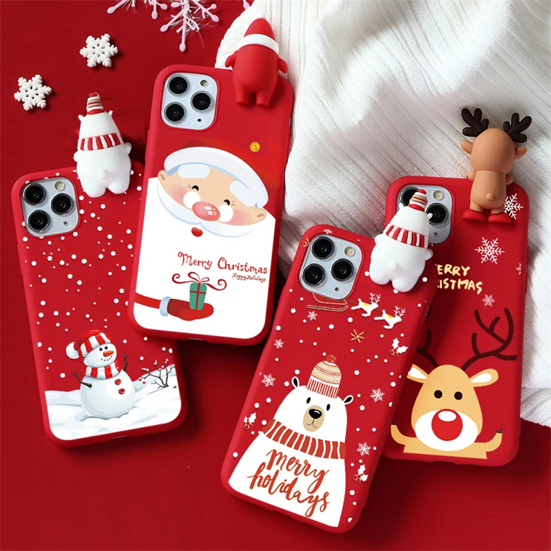 Funda 3D muñeco de nieve oso de Navidad Reno para iPhone 7 8 6 6S Plus XS Max XR X SE 2020 TPU regalo de Papá Noel fundas de teléfono TPU - imagen 2
