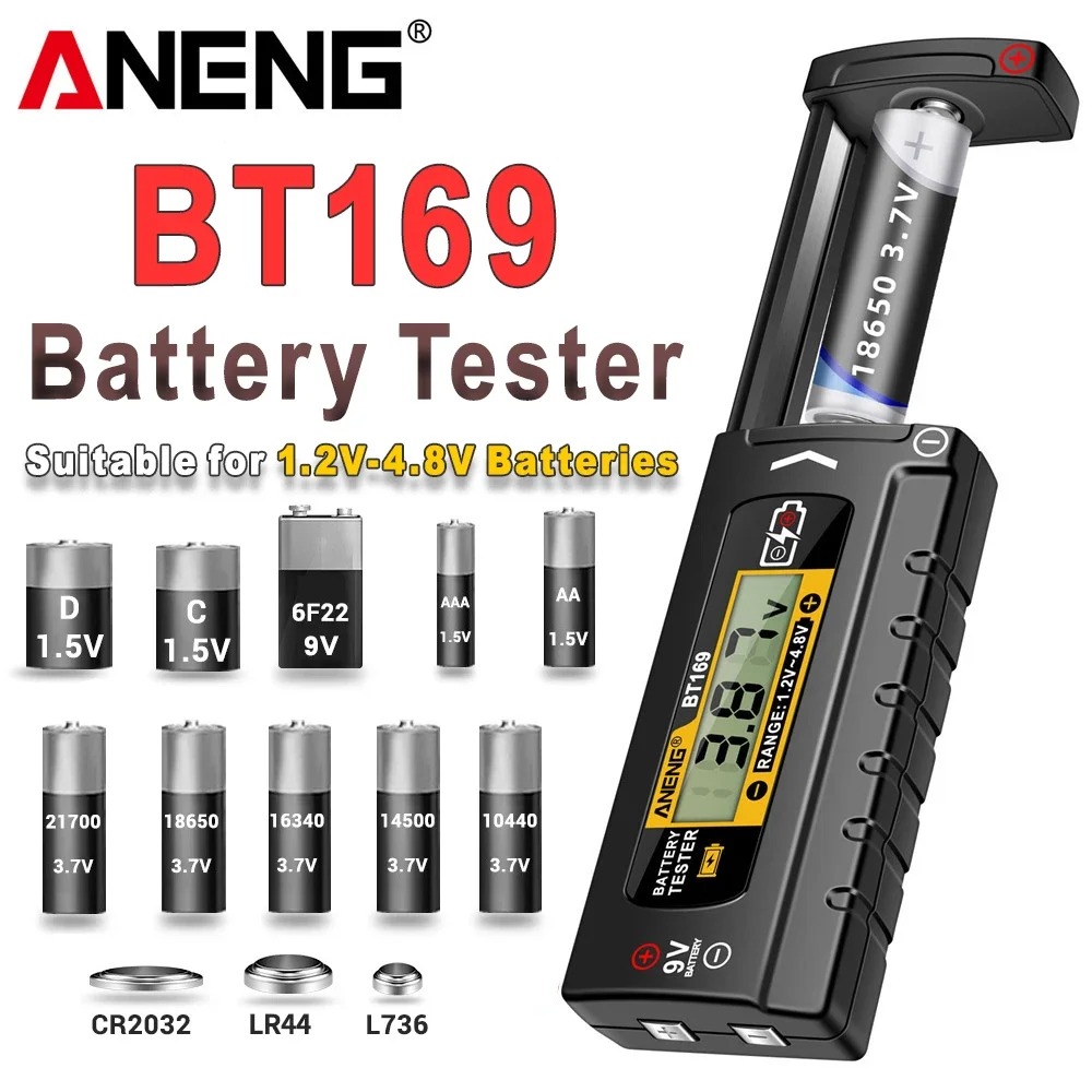 ANENG BT169 probador de batería Universal 9V 1,5 V prueba de pila de botón LCD indicador de batería comprobador analizador doméstico herramientas de medidor - imagen 2