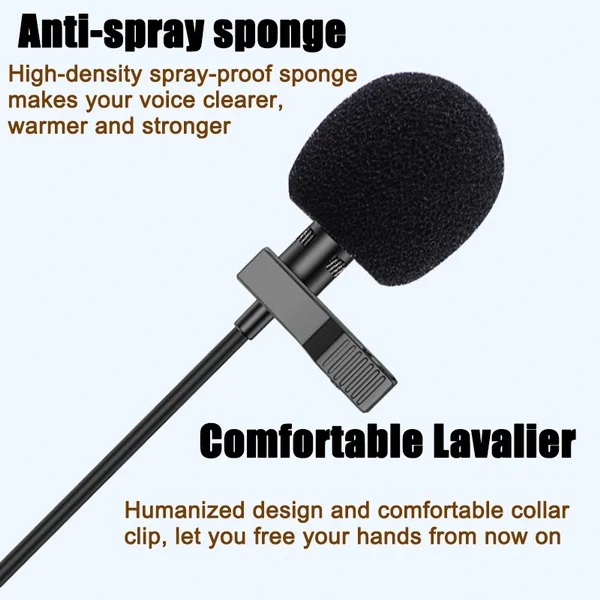 Mini micrófono USB tipo C para PC, Lapel Lavalier con Clip para teléfono Samsung, Huawei, cámara de 3,5mm - imagen 3