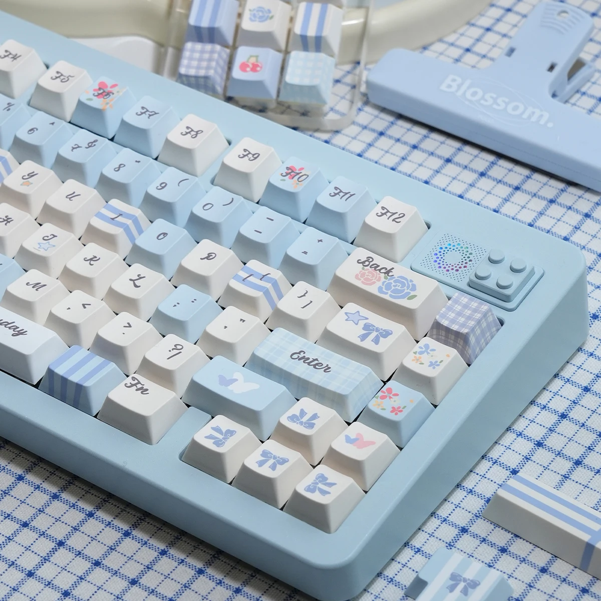 Teclas de jardín a cuadros azules/rosas, sublimación Pbt Moa Cherry para Aula F75/F99 2,25/2,75U, teclas de diseño Alice Iso - imagen 3